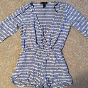 Forever 21 Blue & White Striped Long Sleeve Romper